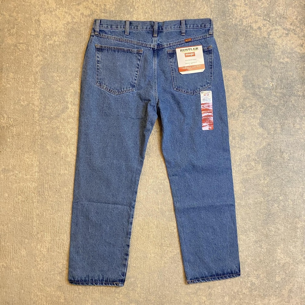 Rustler Regular Fit Jeans Mens 36x29 Blue Medium Wash Straight Denim Pants
